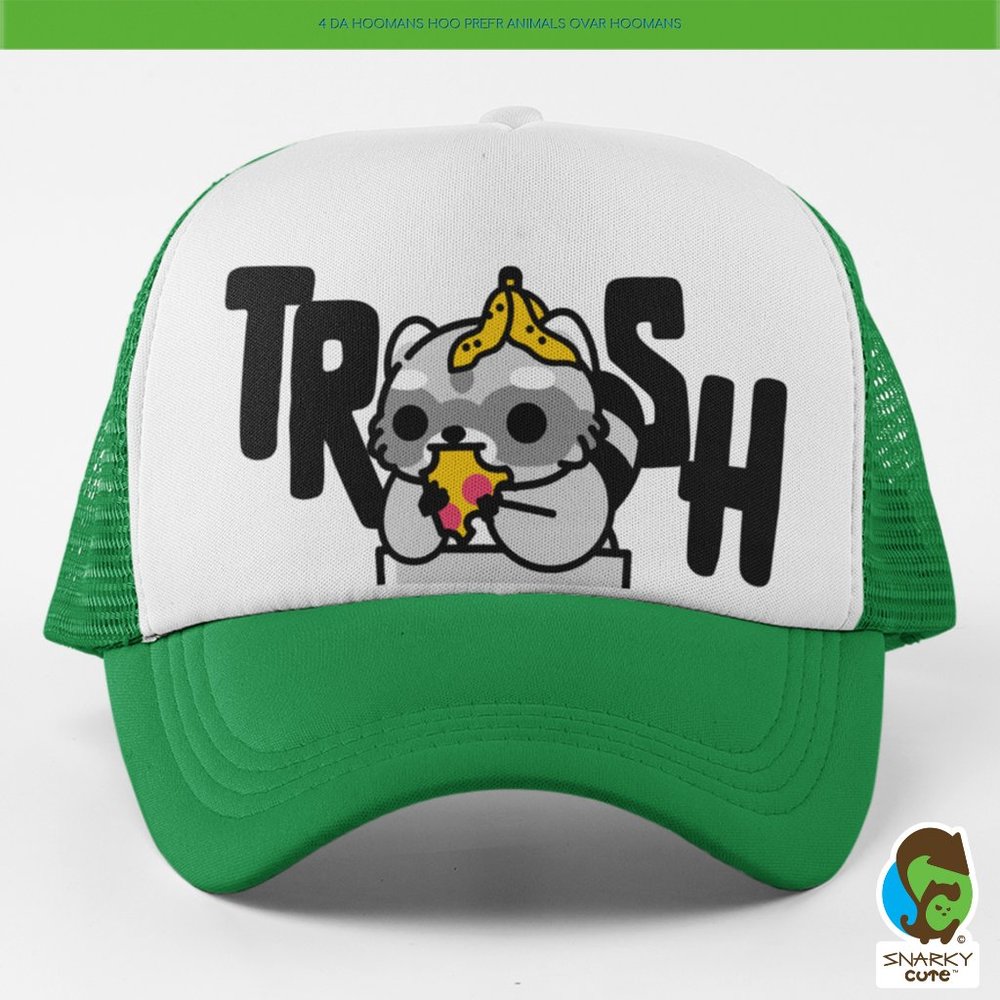 Trash Raccoon Eating Garbage Foam Trucker Snapback Cap Colorblock GREEN